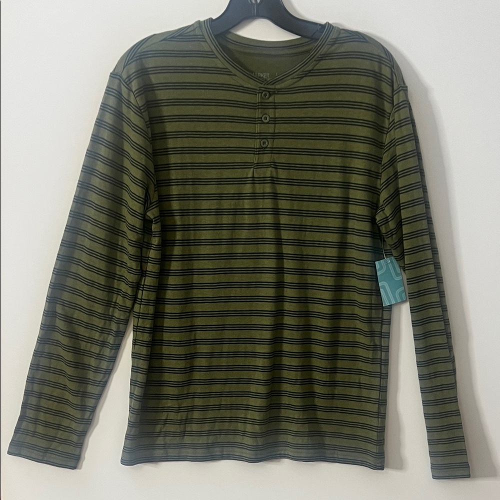 Market & Spruce‎ Olive striped  Long Sleeve Top size XL 16-18
